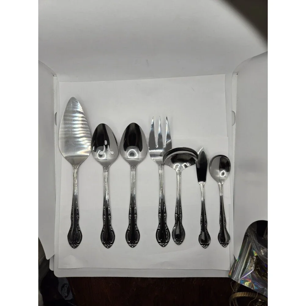 Columbia Beaded Handle Stainless Steel Flatware Complete Serving Set 7 pcs.